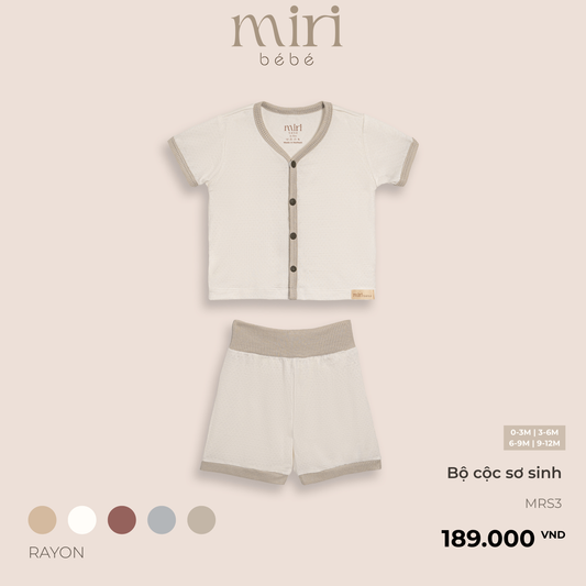 Bộ quần áo cộc tay sơ sinh MIRI cài thẳng chất mè thoáng mát phong cách tối giản hiện đại