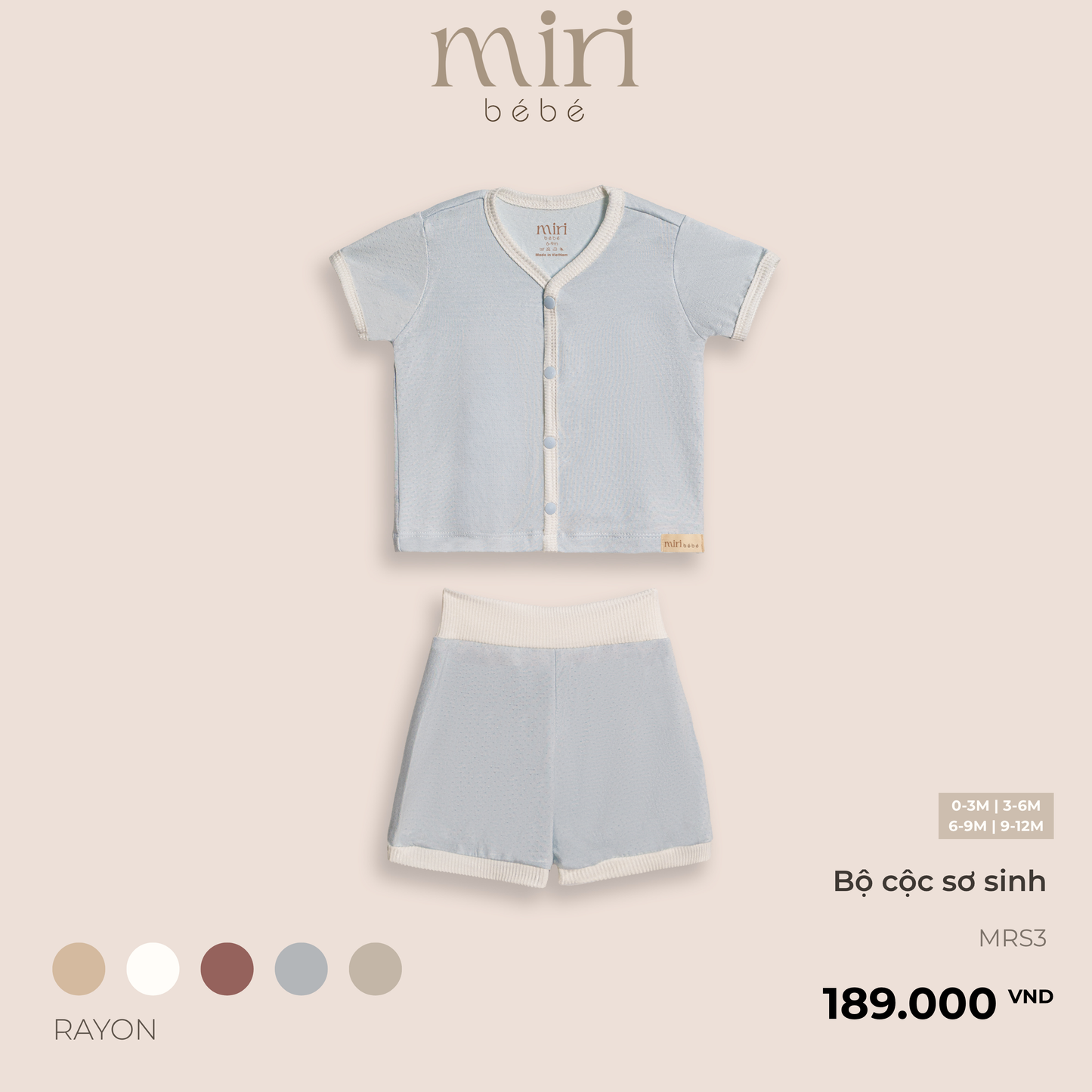 Bộ quần áo cộc tay sơ sinh MIRI cài thẳng chất mè thoáng mát phong cách tối giản hiện đại