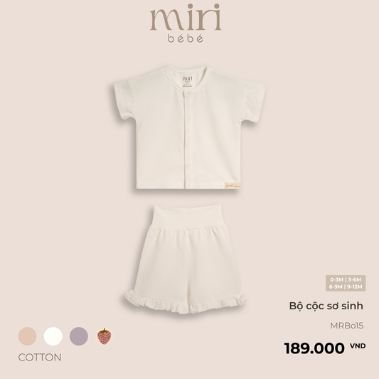 Bộ quần áo cộc sơ sinh cho bé gái MIRI phối quần bèo vải cotton cao cấp thoải mái thiết kế tối giản