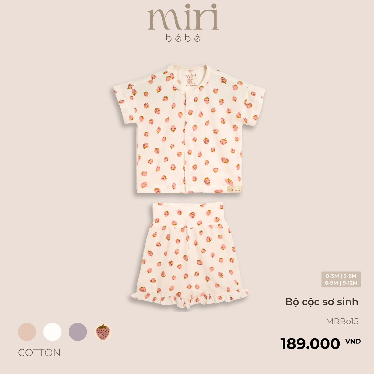 Bộ quần áo cộc sơ sinh cho bé gái MIRI phối quần bèo vải cotton cao cấp thoải mái thiết kế tối giản