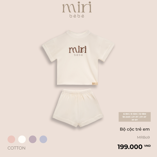 Bộ quần áo cộc trẻ em in logo MIRI vải cotton cao cấp nhẹ mát thiết kế tối giản hiện đại