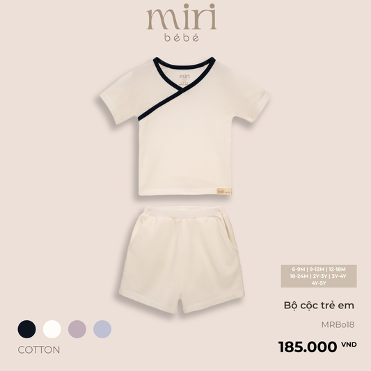 Bộ quần áo cộc trẻ em viền chéo cổ chữ Y MIRI vải cotton cao cấp thoáng mát thiết kế tối giản