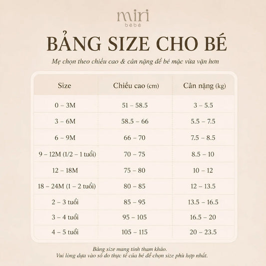 Cẩm Nang Chọn Size Quần Áo Chuẩn Chỉnh Cho Bé Từ 0 Đến 5 Tuổi Tại Miri BéBé