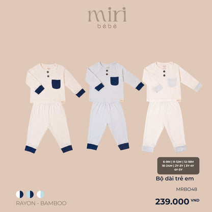 Bộ dài MIRI cho bé trai nẹp giả phối túi chất liệu rayon bamboo mềm nhẹ thoáng khí thấm hút tốt