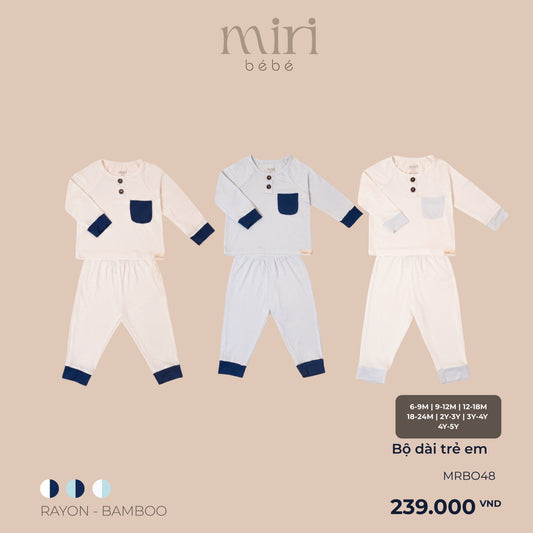 Bộ dài MIRI cho bé trai nẹp giả phối túi chất liệu rayon bamboo mềm nhẹ thoáng khí thấm hút tốt