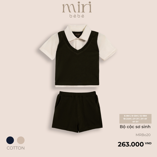 Bộ cộc tay sơ sinh trẻ em bé trai phối gile MIRI chất liệu cotton cao câp thiết kế hiện đại
