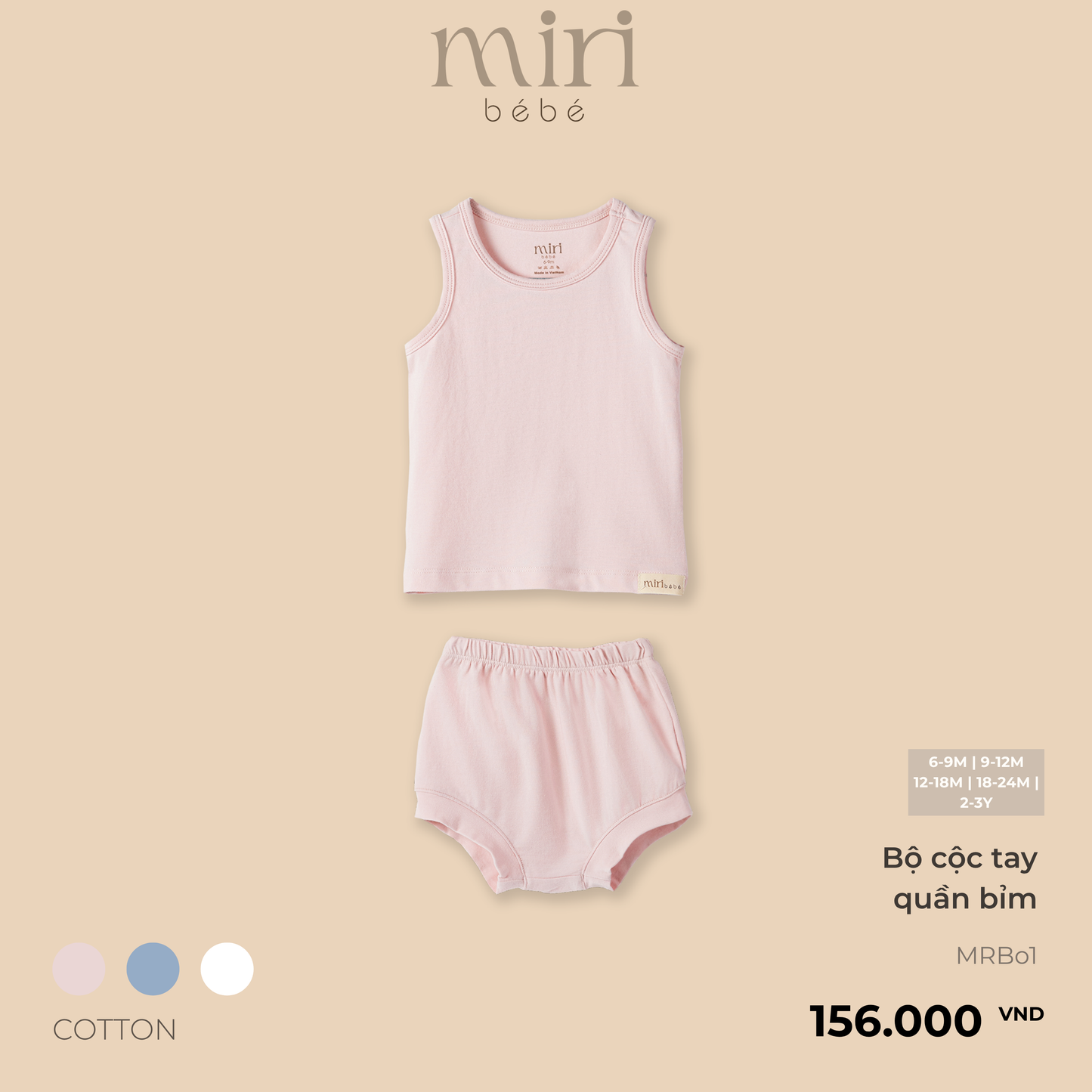 Bộ áo ba lỗ quần bỉm cho bé MIRI cotton cao cấp mềm mại thoáng mát thiết kế tối giản