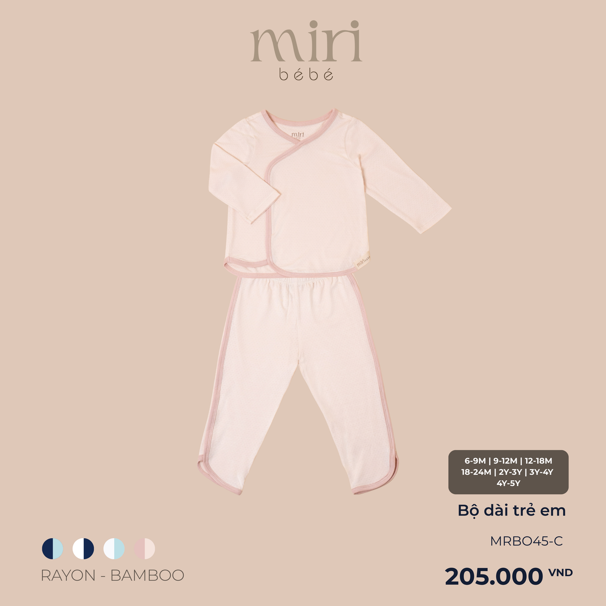 Bộ dài MIRI cho bé phối viền chất liệu rayon bamboo mềm nhẹ thoáng khí thấm hút tốt