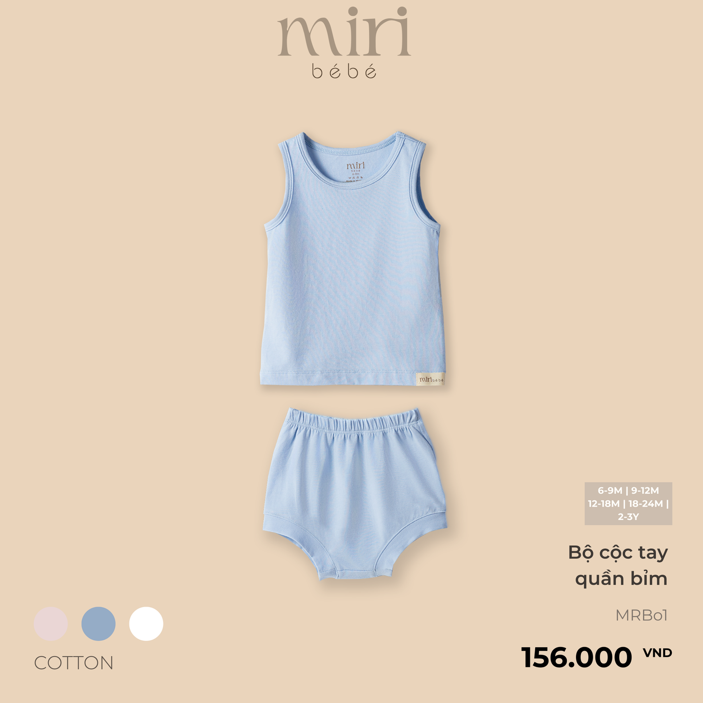 Bộ áo ba lỗ quần bỉm cho bé MIRI cotton cao cấp mềm mại thoáng mát thiết kế tối giản