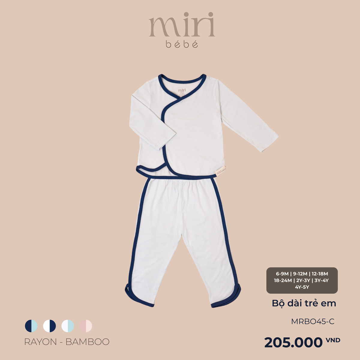 Bộ dài MIRI cho bé phối viền chất liệu rayon bamboo mềm nhẹ thoáng khí thấm hút tốt