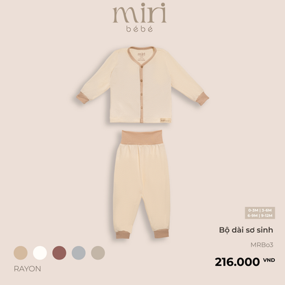 Bộ quần áo dài tay sơ sinh cúc dọc cài thẳng MIRI vải mè thoáng mát thiết kế tối giản cho bé