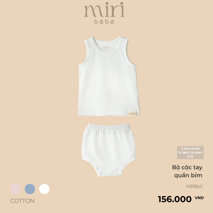 Bộ áo ba lỗ quần bỉm cho bé MIRI cotton cao cấp mềm mại thoáng mát thiết kế tối giản