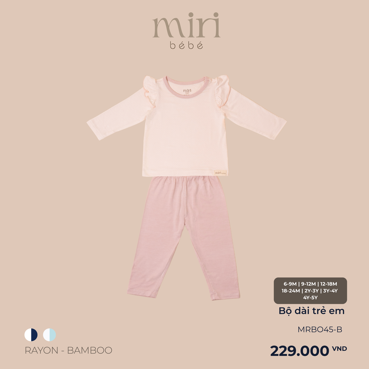 Bộ dài MIRI cho bé gái chui đầu tay bèo chất liệu rayon bamboo mềm nhẹ thoáng khí