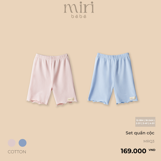 Set 2 quần cộc bé gái MIRI bèo gấu chất cotton cao cấp mềm mại thoáng mát tối giản
