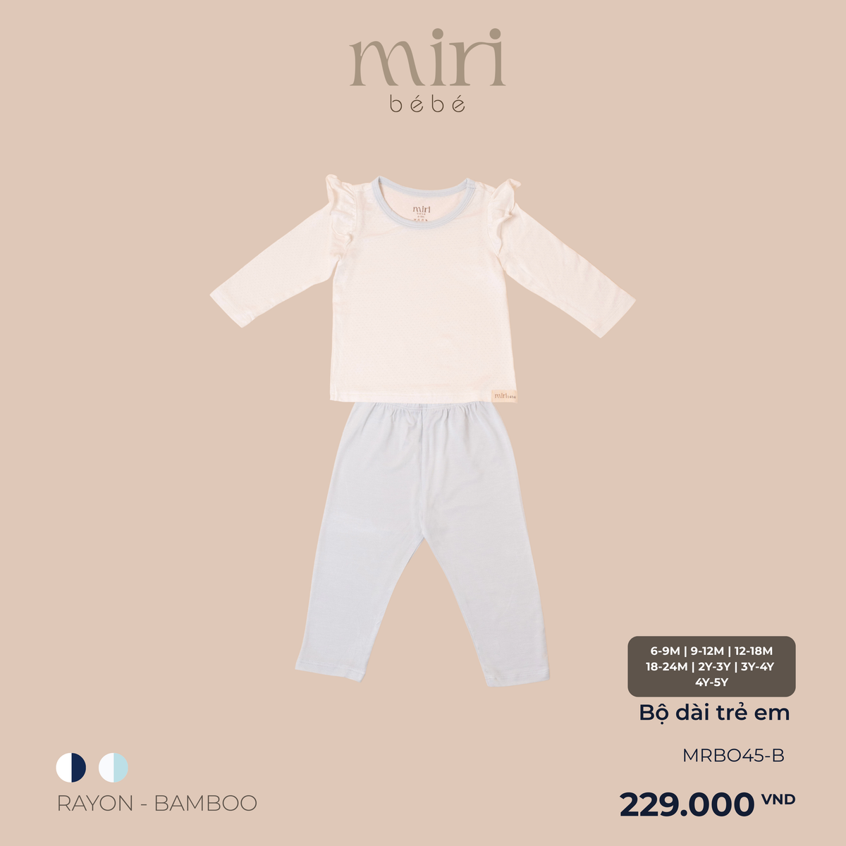 Bộ dài MIRI cho bé gái chui đầu tay bèo chất liệu rayon bamboo mềm nhẹ thoáng khí