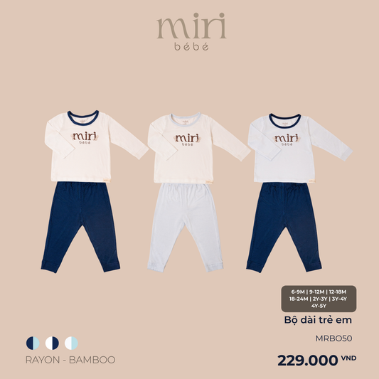 Bộ dài MIRI cho bé lật gấu phối quần chất liệu rayon bamboo cao cấp mềm mại thoáng mát co giãn