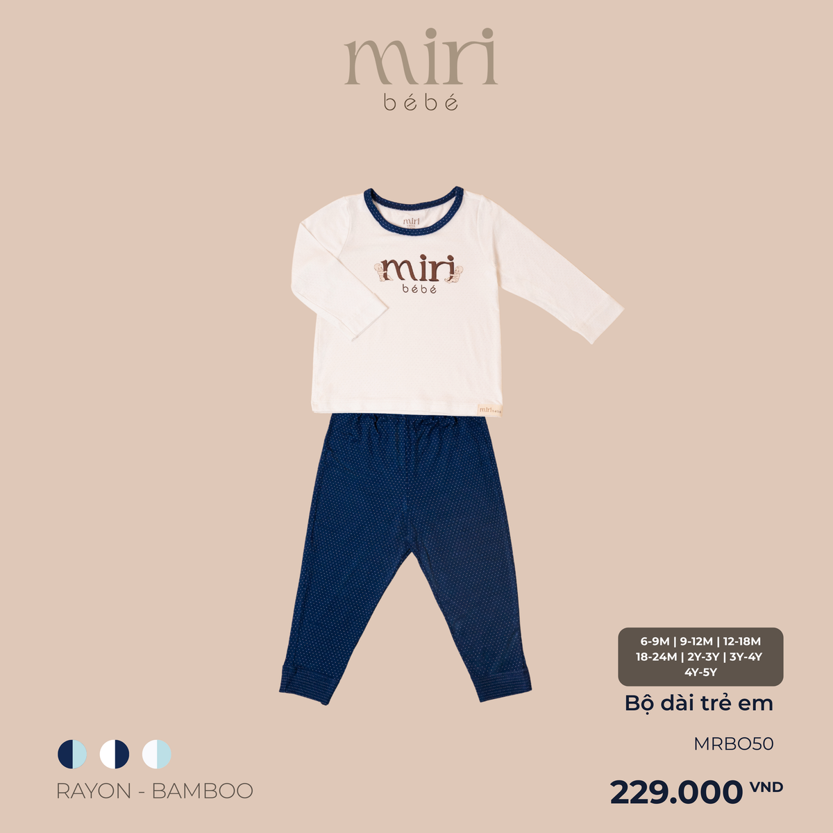 Bộ dài MIRI cho bé lật gấu phối quần chất liệu rayon bamboo cao cấp mềm mại thoáng mát co giãn