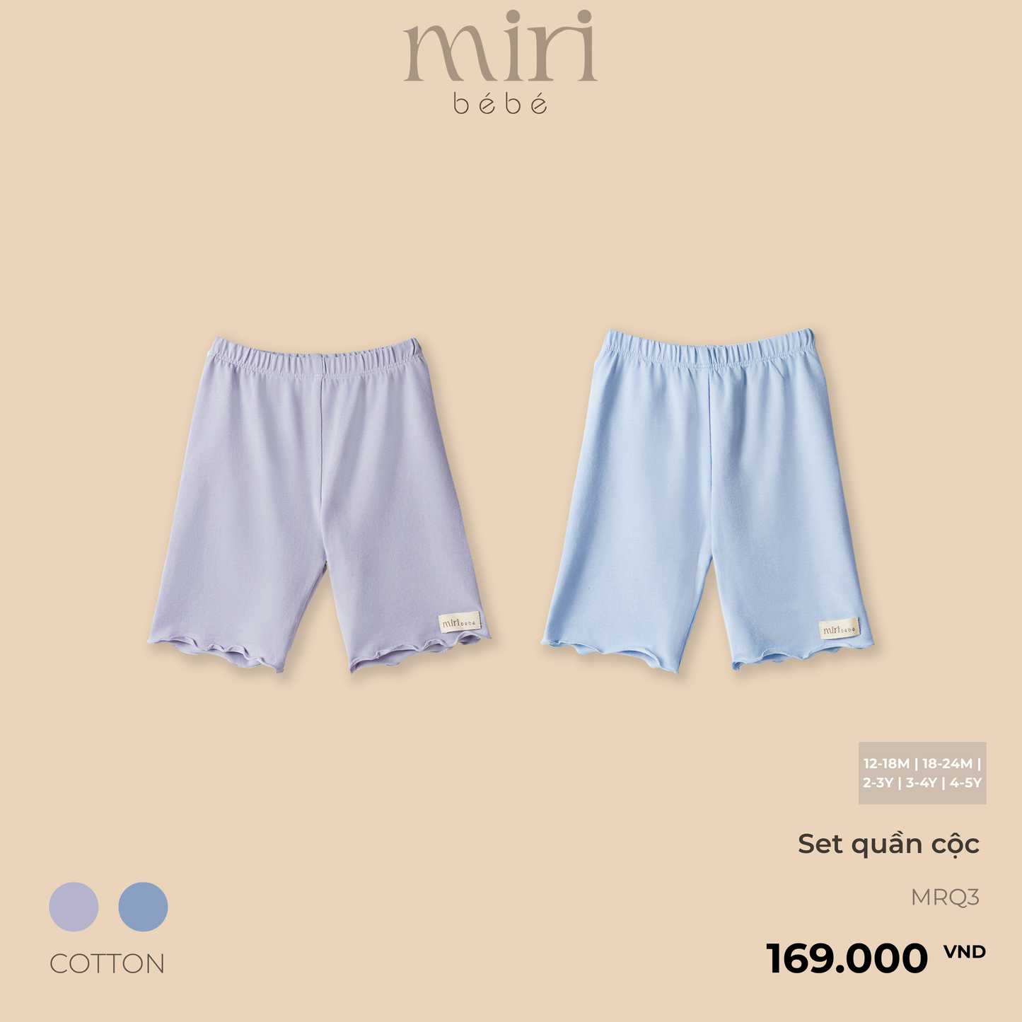 Set 2 quần cộc bé gái MIRI bèo gấu chất cotton cao cấp mềm mại thoáng mát tối giản