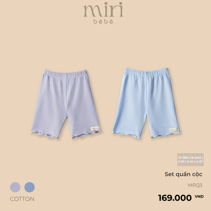 Set 2 quần cộc bé gái MIRI bèo gấu chất cotton cao cấp mềm mại thoáng mát tối giản