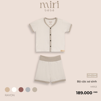 Bộ quần áo cộc tay sơ sinh MIRI cài thẳng chất mè thoáng mát phong cách tối giản hiện đại