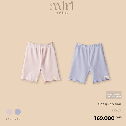 Set 2 quần cộc bé gái MIRI bèo gấu chất cotton cao cấp mềm mại thoáng mát tối giản
