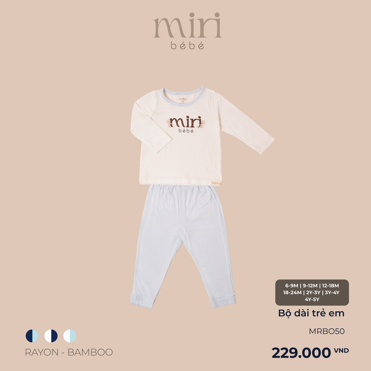 Bộ dài MIRI cho bé lật gấu phối quần chất liệu rayon bamboo cao cấp mềm mại thoáng mát co giãn