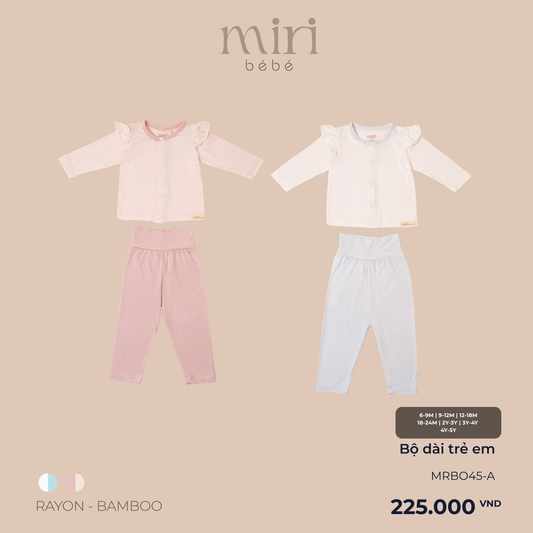 Bộ dài MIRI cho bé gái cài giữa tay bèo chất liệu rayon bamboo mềm nhẹ thoáng khí