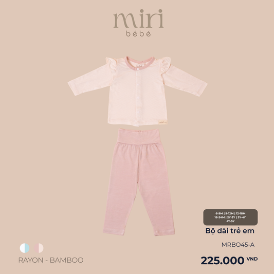 Bộ dài MIRI cho bé gái cài giữa tay bèo chất liệu rayon bamboo mềm nhẹ thoáng khí