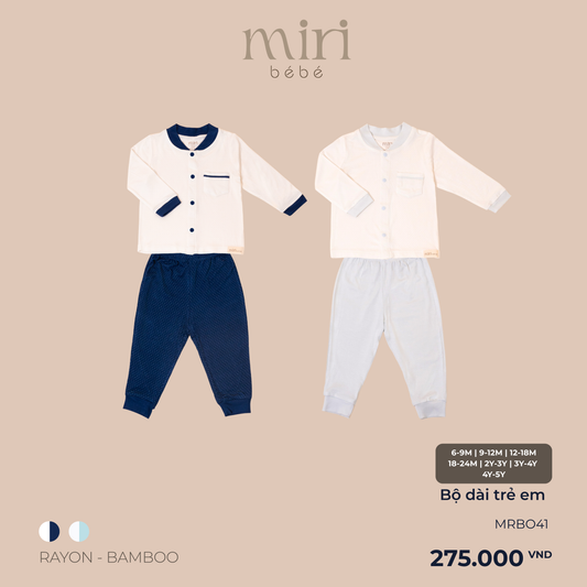Bộ dài MIRI cho bé trai cài giữa phối cổ bo tay chất liệu rayon bamboo mềm nhẹ thoáng khí thấm hút tốt