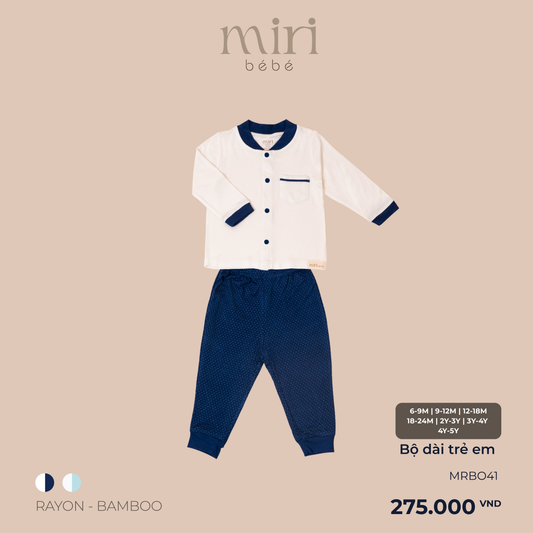 Bộ dài MIRI cho bé trai cài giữa phối cổ bo tay chất liệu rayon bamboo mềm nhẹ thoáng khí thấm hút tốt
