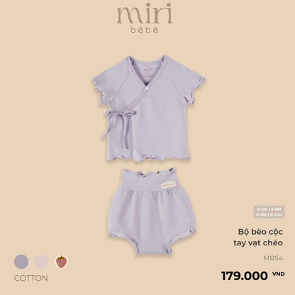 Bộ cộc tay sơ sinh cho bé gái MIRI bèo tay ngắn vạt chéo chất cotton cao cấp mềm mại thiết kế tối giản