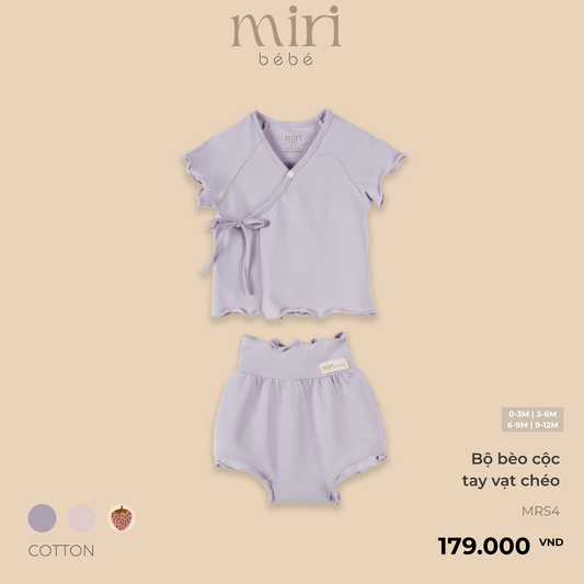 Bộ cộc tay sơ sinh cho bé gái MIRI bèo tay ngắn vạt chéo chất cotton cao cấp mềm mại thiết kế tối giản