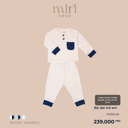 Bộ dài MIRI cho bé trai nẹp giả phối túi chất liệu rayon bamboo mềm nhẹ thoáng khí thấm hút tốt