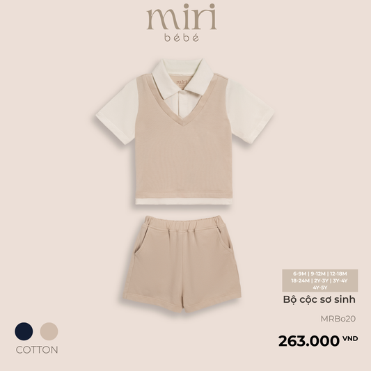 Bộ cộc tay sơ sinh trẻ em bé trai phối gile MIRI chất liệu cotton cao câp thiết kế hiện đại