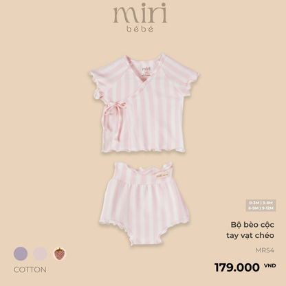 Bộ cộc tay sơ sinh cho bé gái MIRI bèo tay ngắn vạt chéo chất cotton cao cấp mềm mại thiết kế tối giản