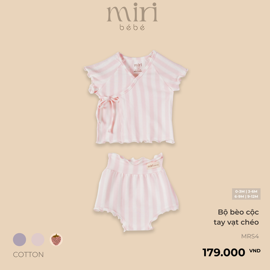 Bộ cộc tay sơ sinh cho bé gái MIRI bèo tay ngắn vạt chéo chất cotton cao cấp mềm mại thiết kế tối giản