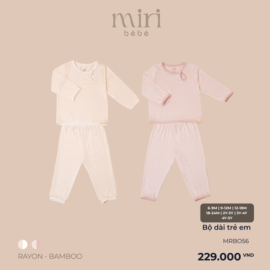 Bộ dài MIRI cho bé gái chui đầu bo cổ chất liệu rayon bamboo cao cấp mềm mại thoáng mát co giãn
