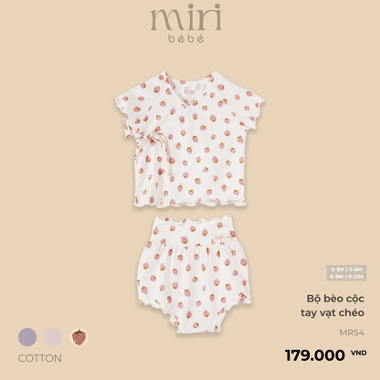 Bộ cộc tay sơ sinh cho bé gái MIRI bèo tay ngắn vạt chéo chất cotton cao cấp mềm mại thiết kế tối giản