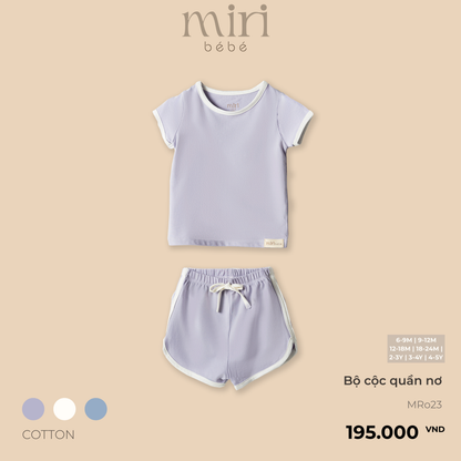 Bộ quần áo bé trai MIRI áo cộc tay quần nơ viền màu chất cotton cao cấp tối giản