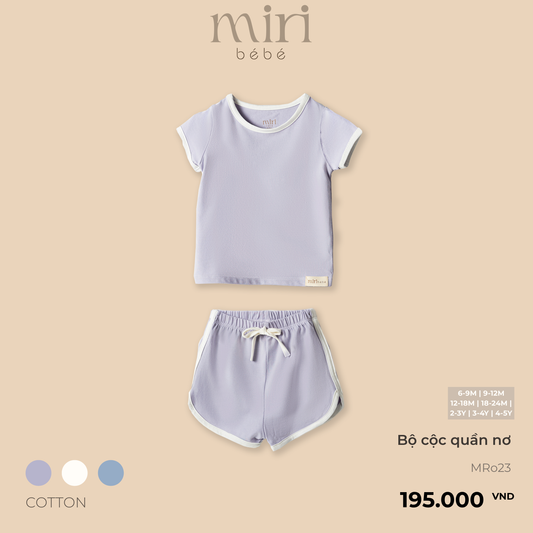 Bộ quần áo bé trai MIRI áo cộc tay quần nơ viền màu chất cotton cao cấp tối giản