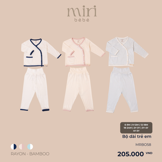 Bộ dài MIRI cho bé cài lệch viền phối màu chất liệu rayon bamboo mềm mịn co giãn thoải mái