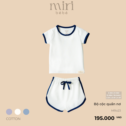 Bộ quần áo bé trai MIRI áo cộc tay quần nơ viền màu chất cotton cao cấp tối giản
