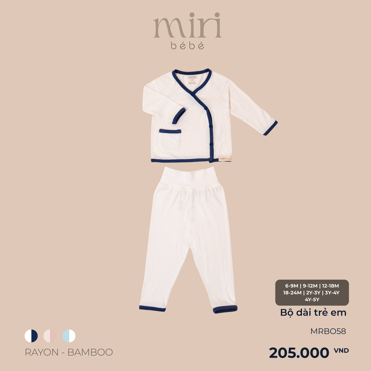 Bộ dài MIRI cho bé cài lệch viền phối màu chất liệu rayon bamboo mềm mịn co giãn thoải mái