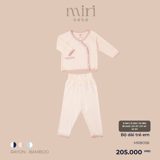 Bộ dài MIRI cho bé cài lệch viền phối màu chất liệu rayon bamboo mềm mịn co giãn thoải mái