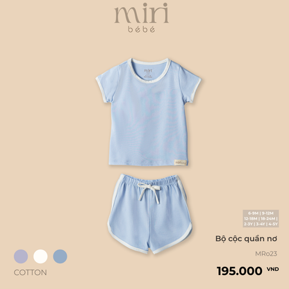 Bộ quần áo bé trai MIRI áo cộc tay quần nơ viền màu chất cotton cao cấp tối giản