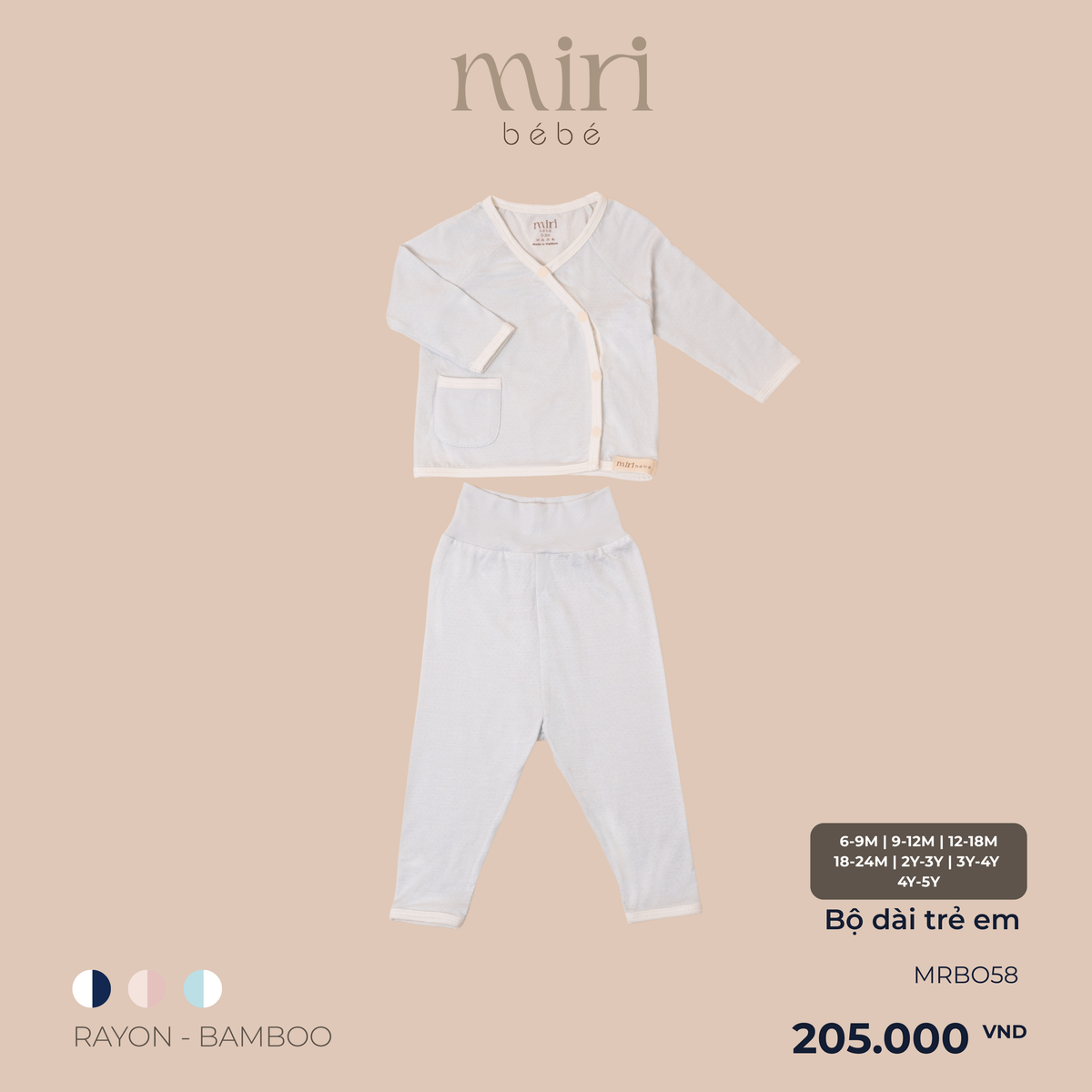 Bộ dài MIRI cho bé cài lệch viền phối màu chất liệu rayon bamboo mềm mịn co giãn thoải mái