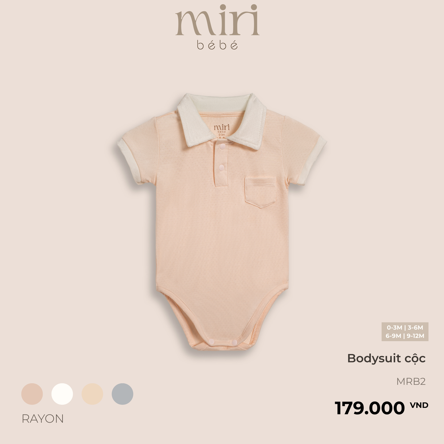 Bodysuit cộc tay sơ sinh MIRI chất liệu mè thoáng khí phối màu phong cách tối giản cho bé