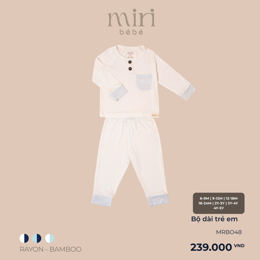 Bộ dài MIRI cho bé trai nẹp giả phối túi chất liệu rayon bamboo mềm nhẹ thoáng khí thấm hút tốt