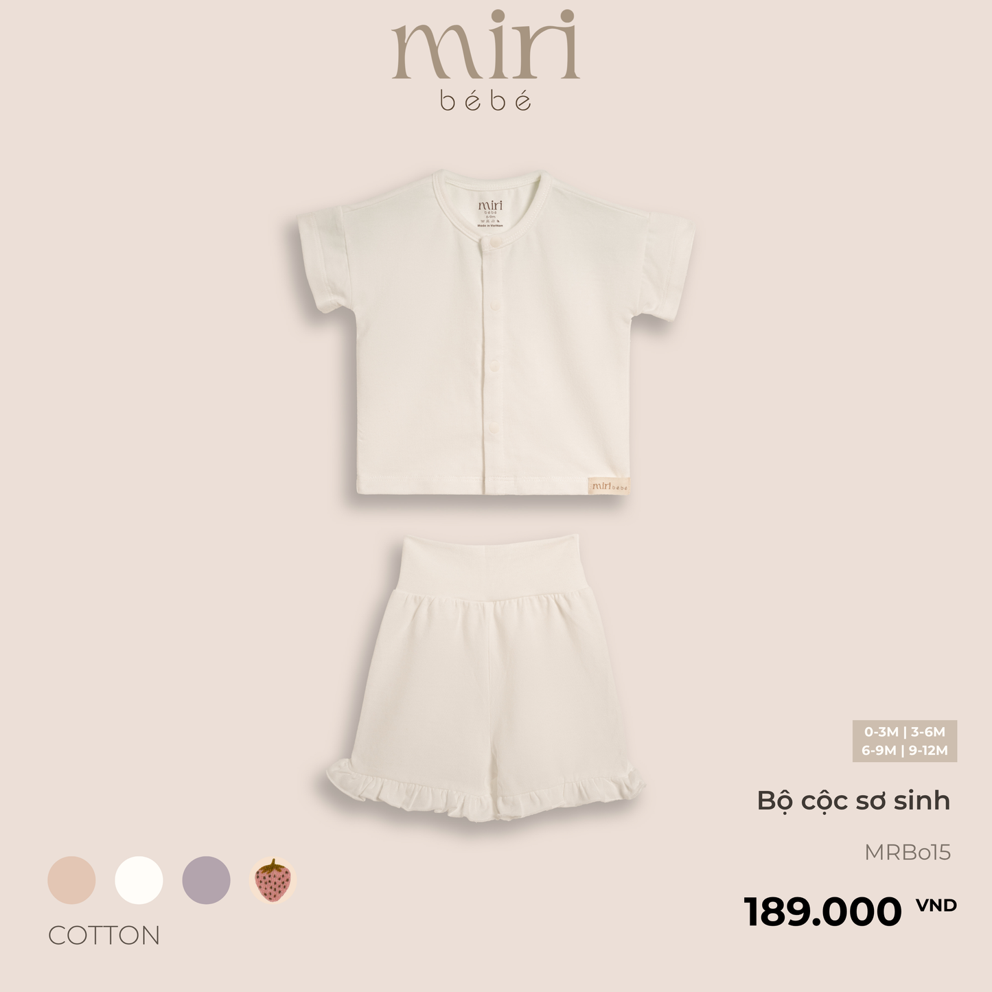 Bộ quần áo cộc sơ sinh cho bé gái MIRI phối quần bèo vải cotton cao cấp thoải mái thiết kế tối giản