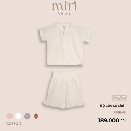 Bộ quần áo cộc sơ sinh cho bé gái MIRI phối quần bèo vải cotton cao cấp thoải mái thiết kế tối giản